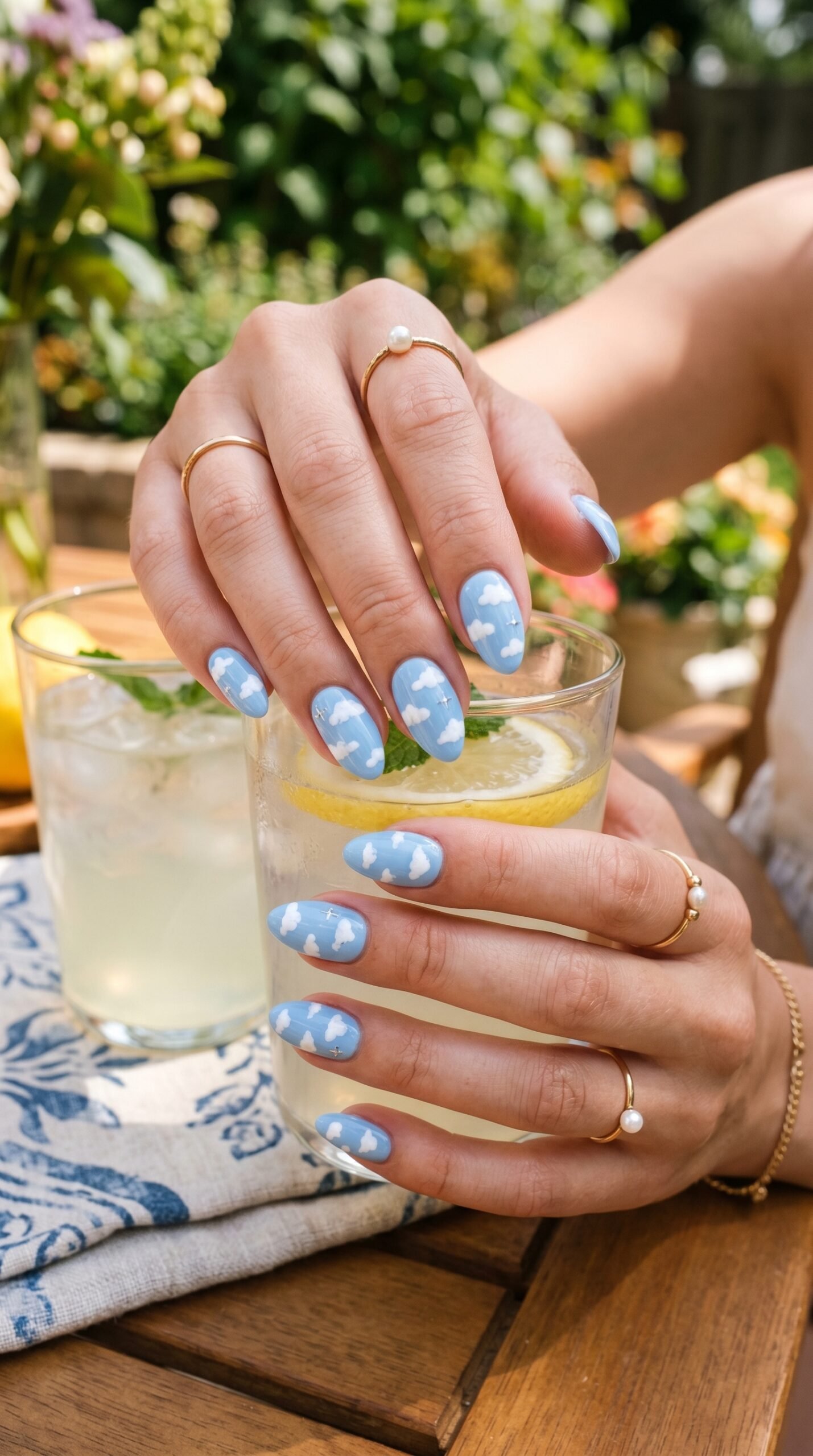 Baby blue cloud nails