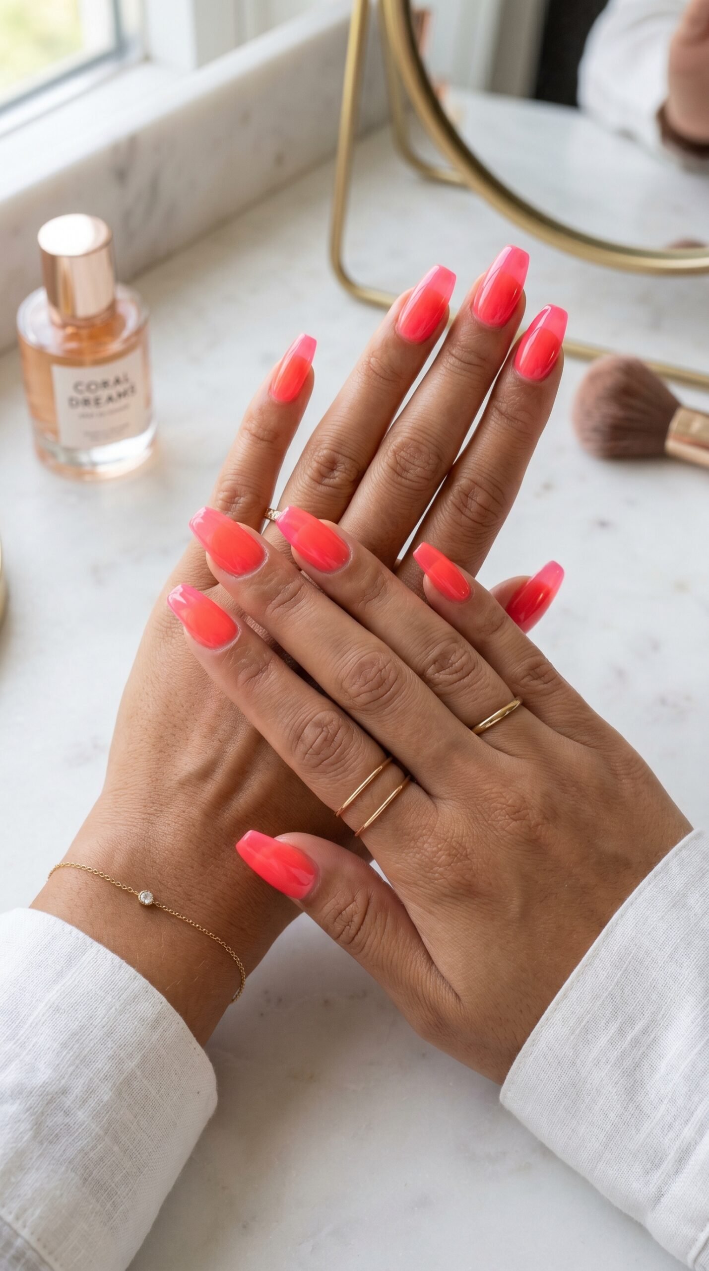 Neon coral jelly nails
