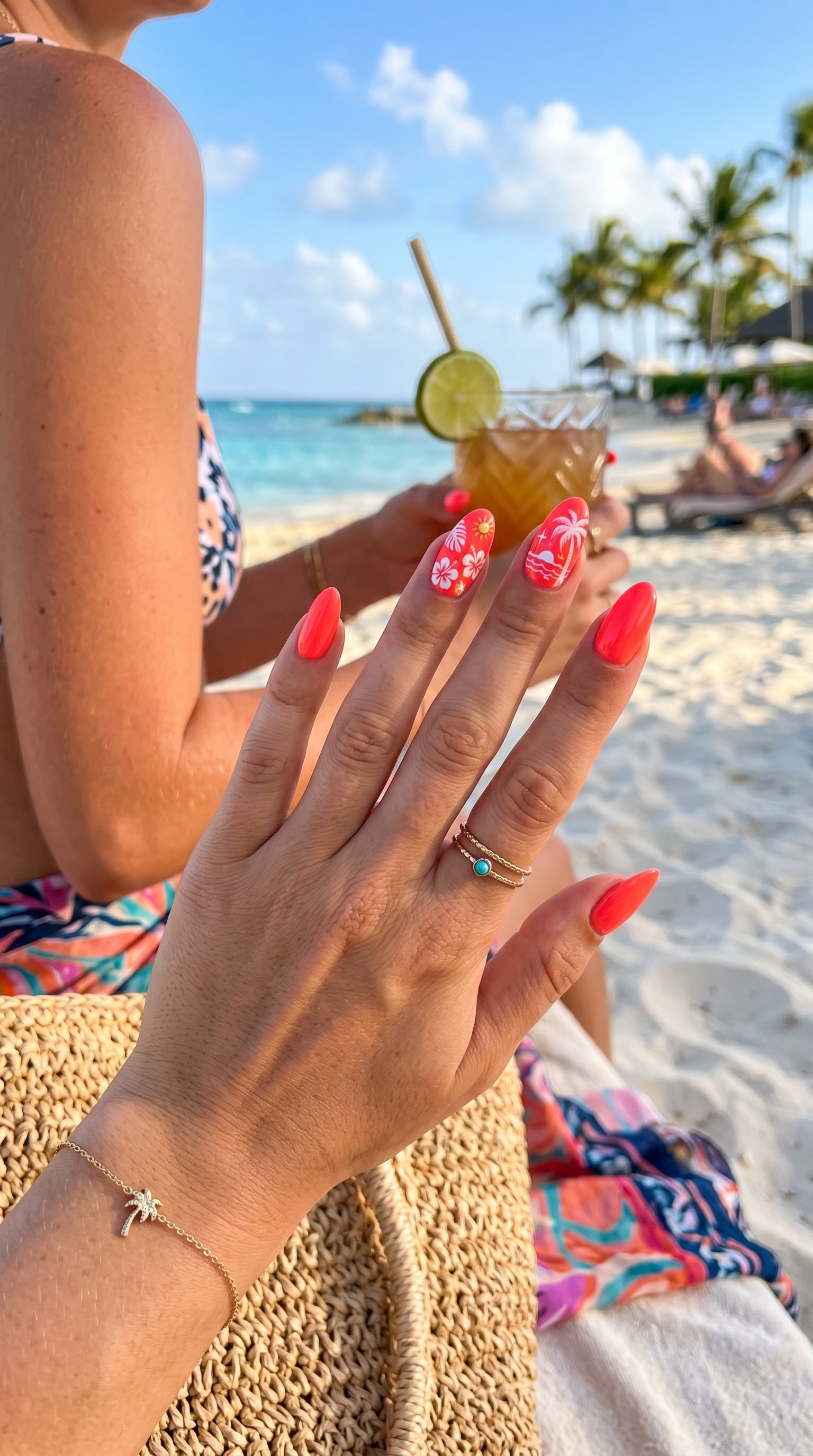 neon coral nails