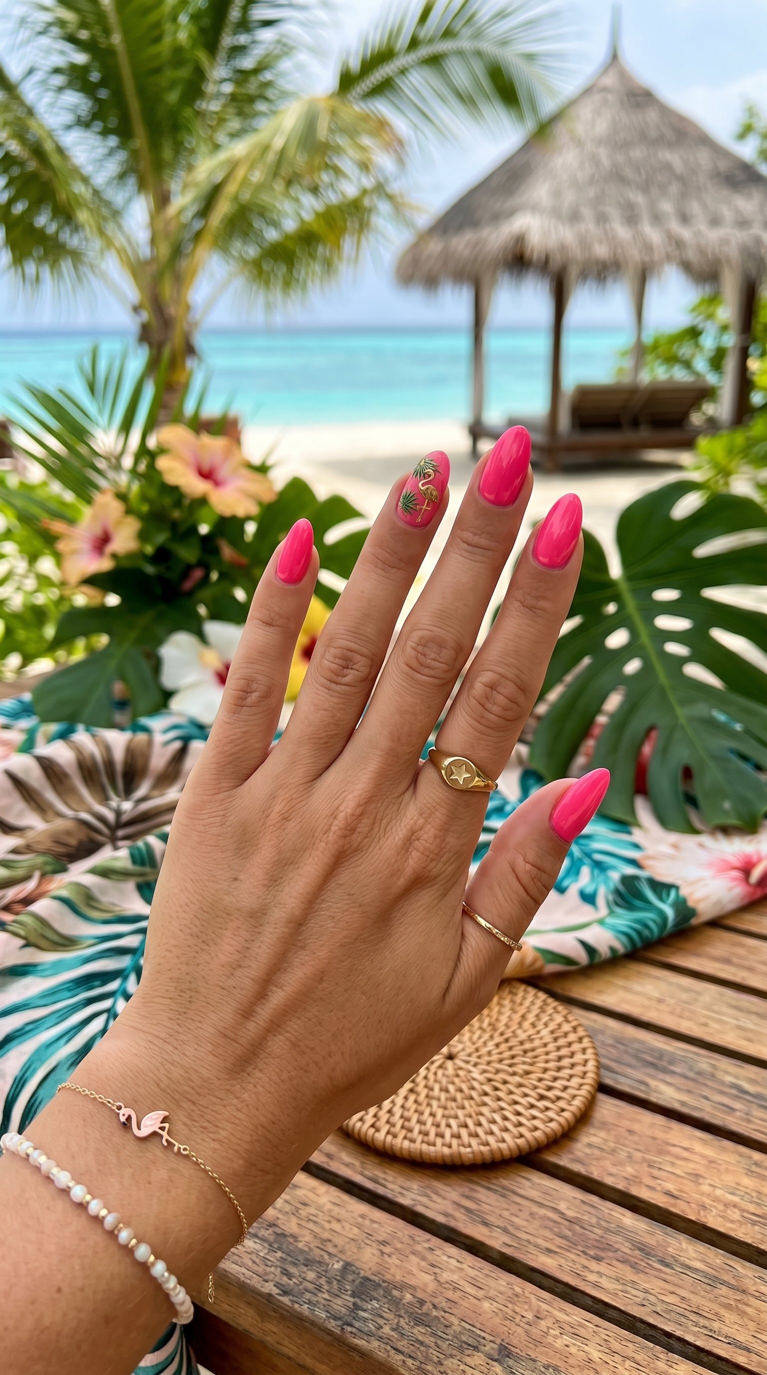 tropical pink beach nails