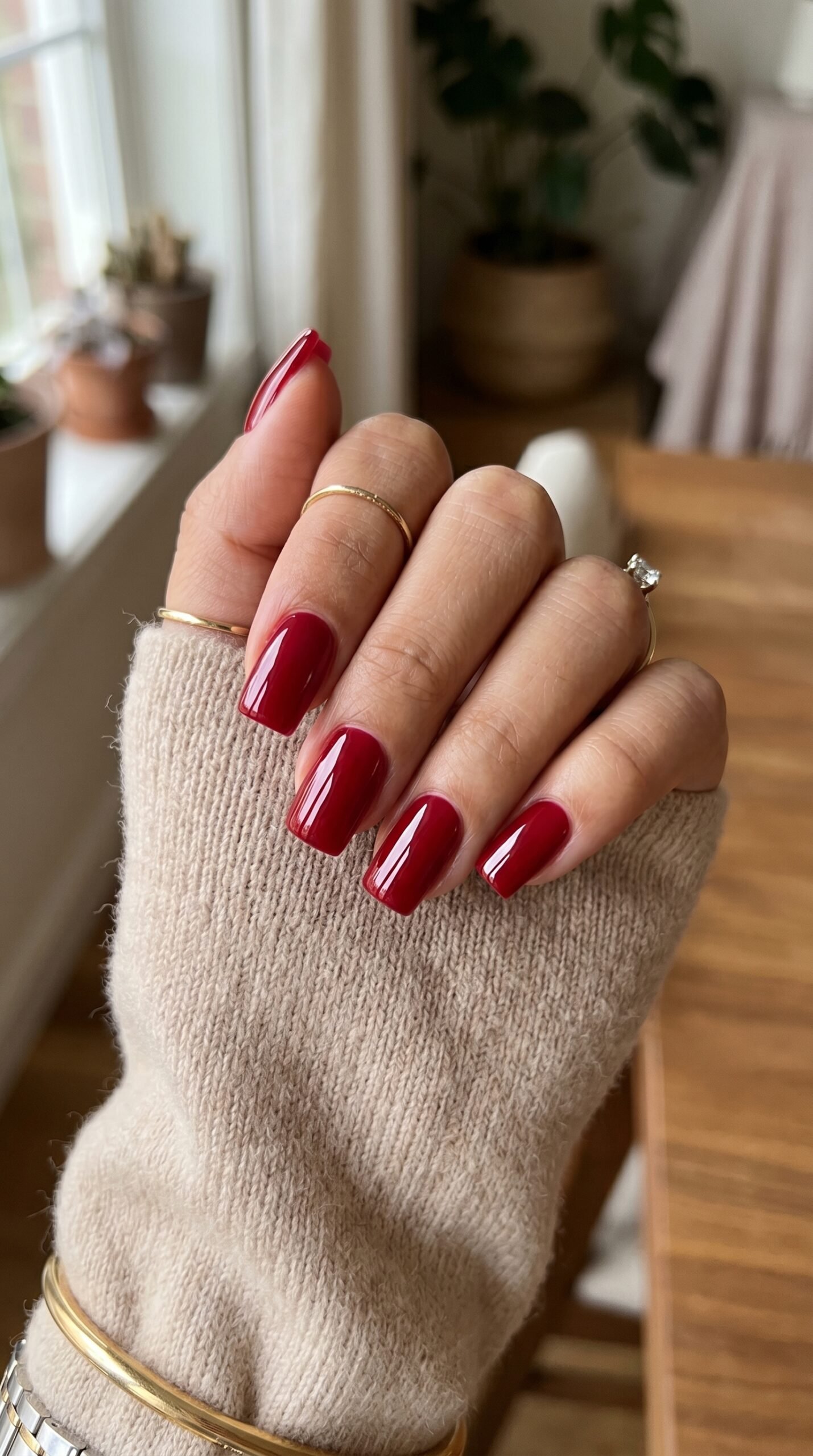 Cherry red square nails