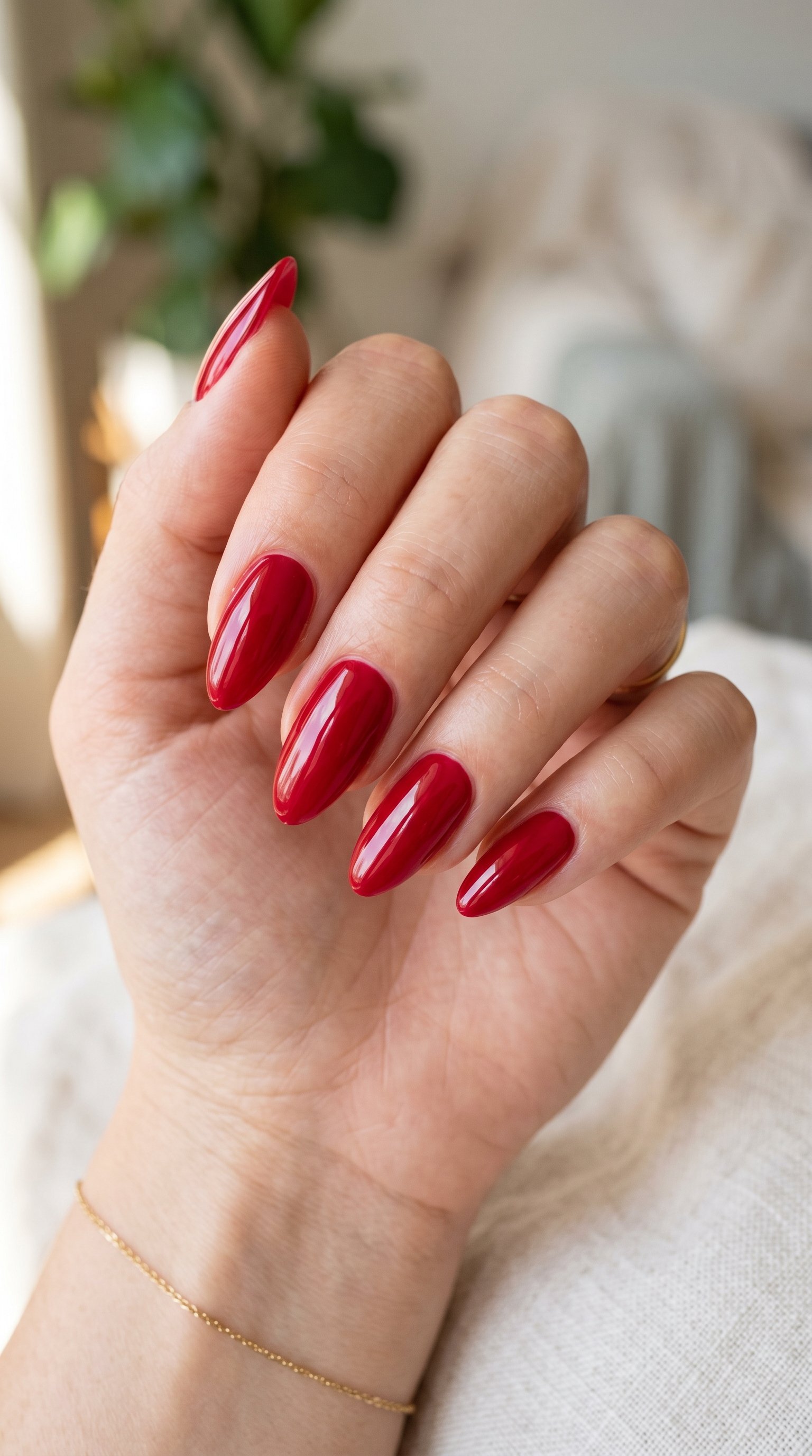 Glossy cherry red nails