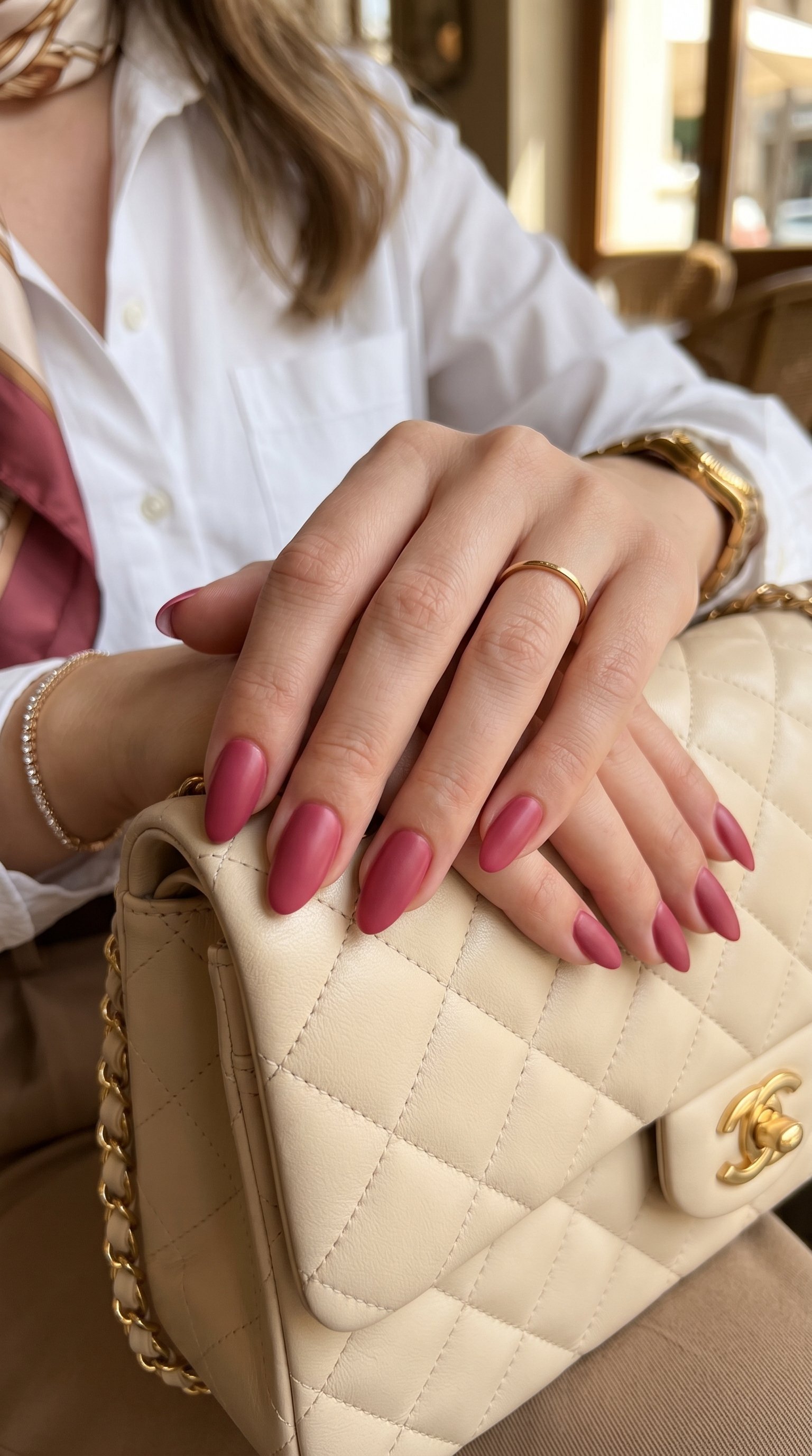 Deep Rose Satin Nails