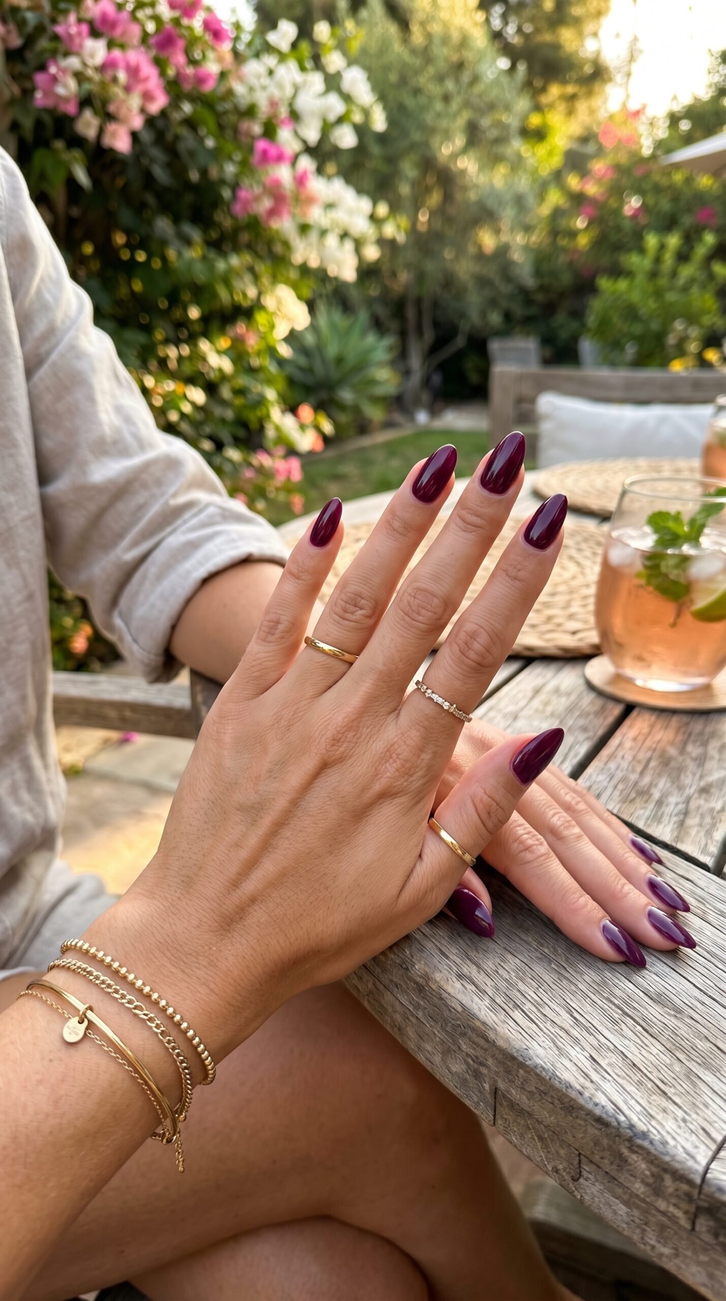 Deep plum square nails
