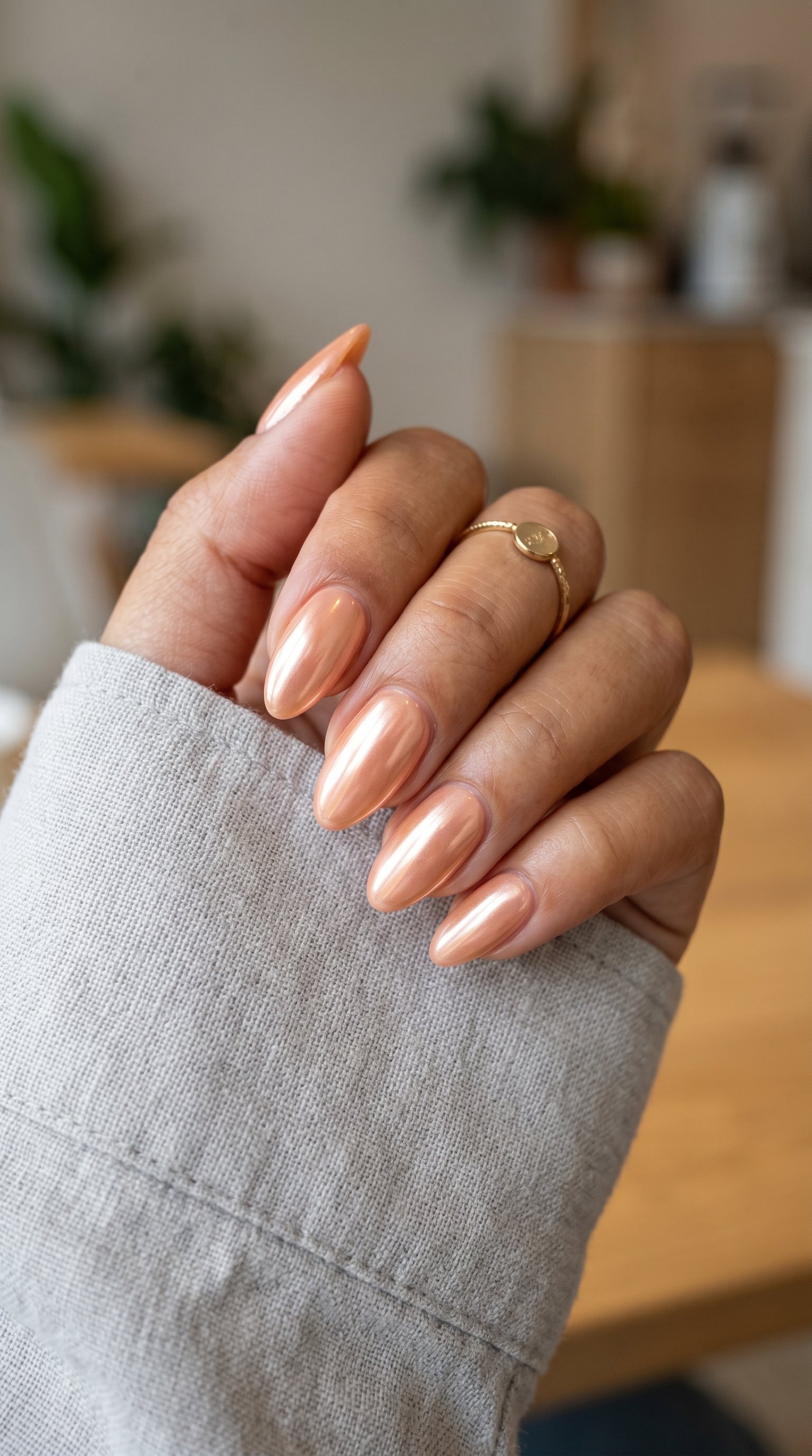 Glazed Peach Chrome nails