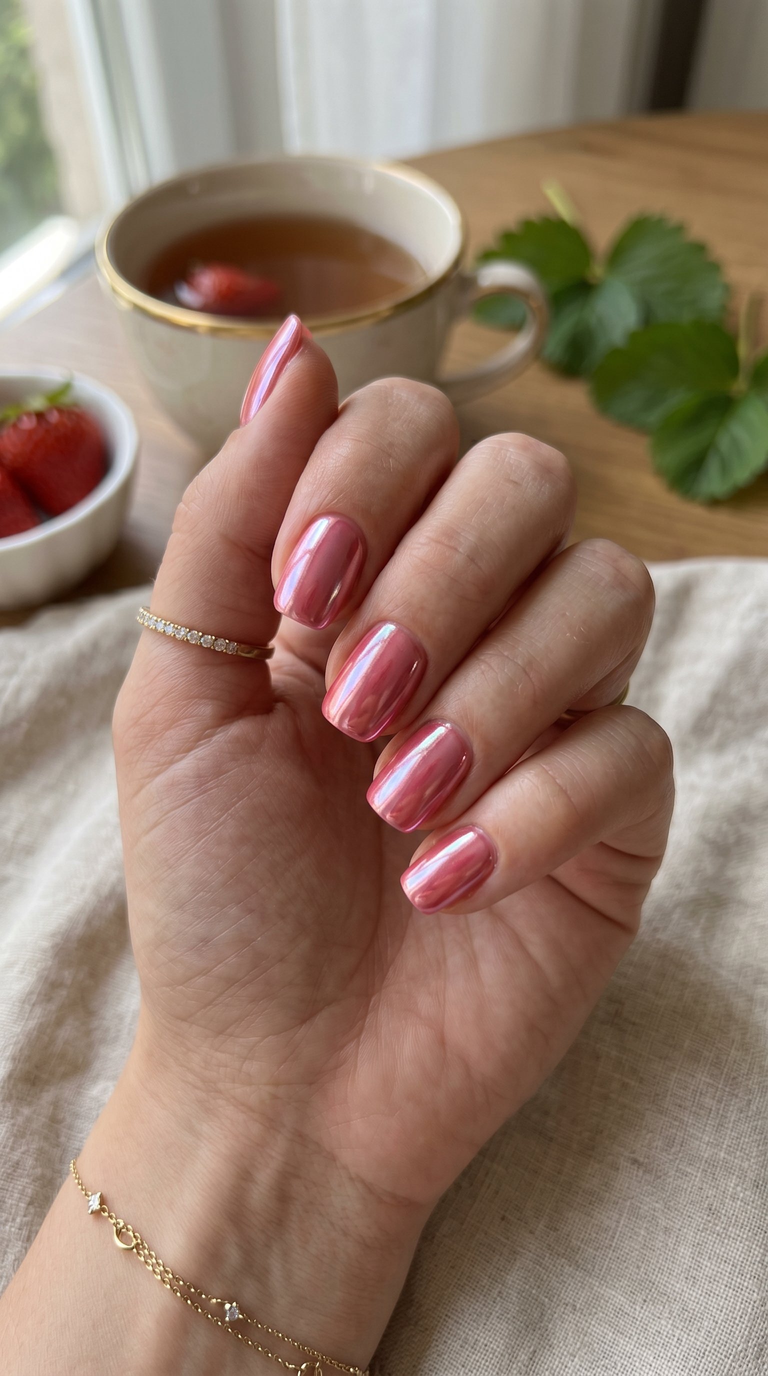 Glazed Strawberry Chrome Nails