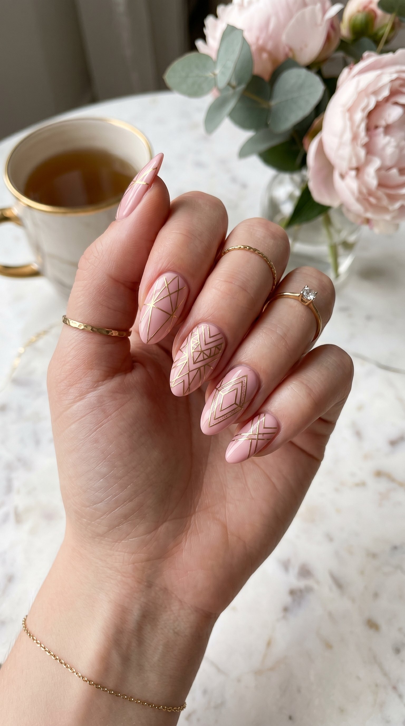 Geometric Pink Nails