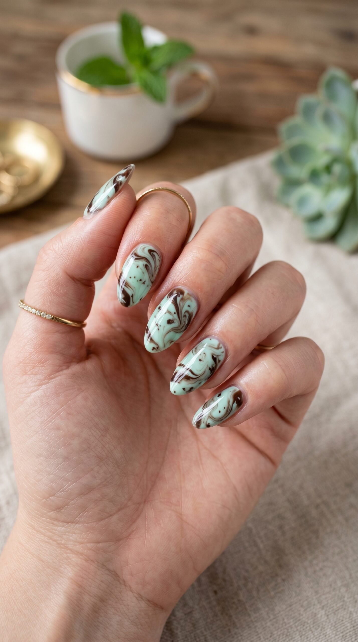 Mint marble square nails