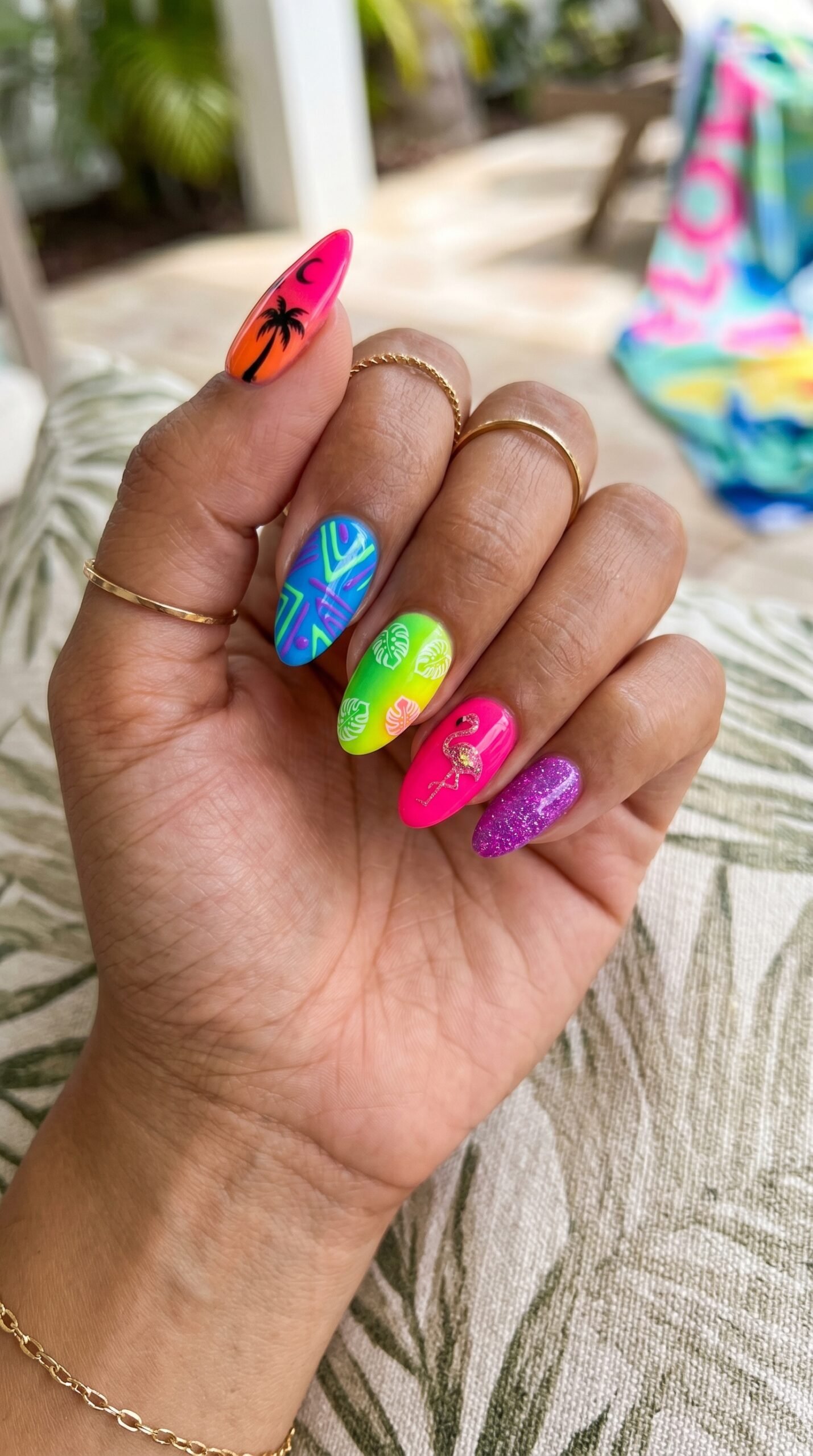 Neon square summer nails