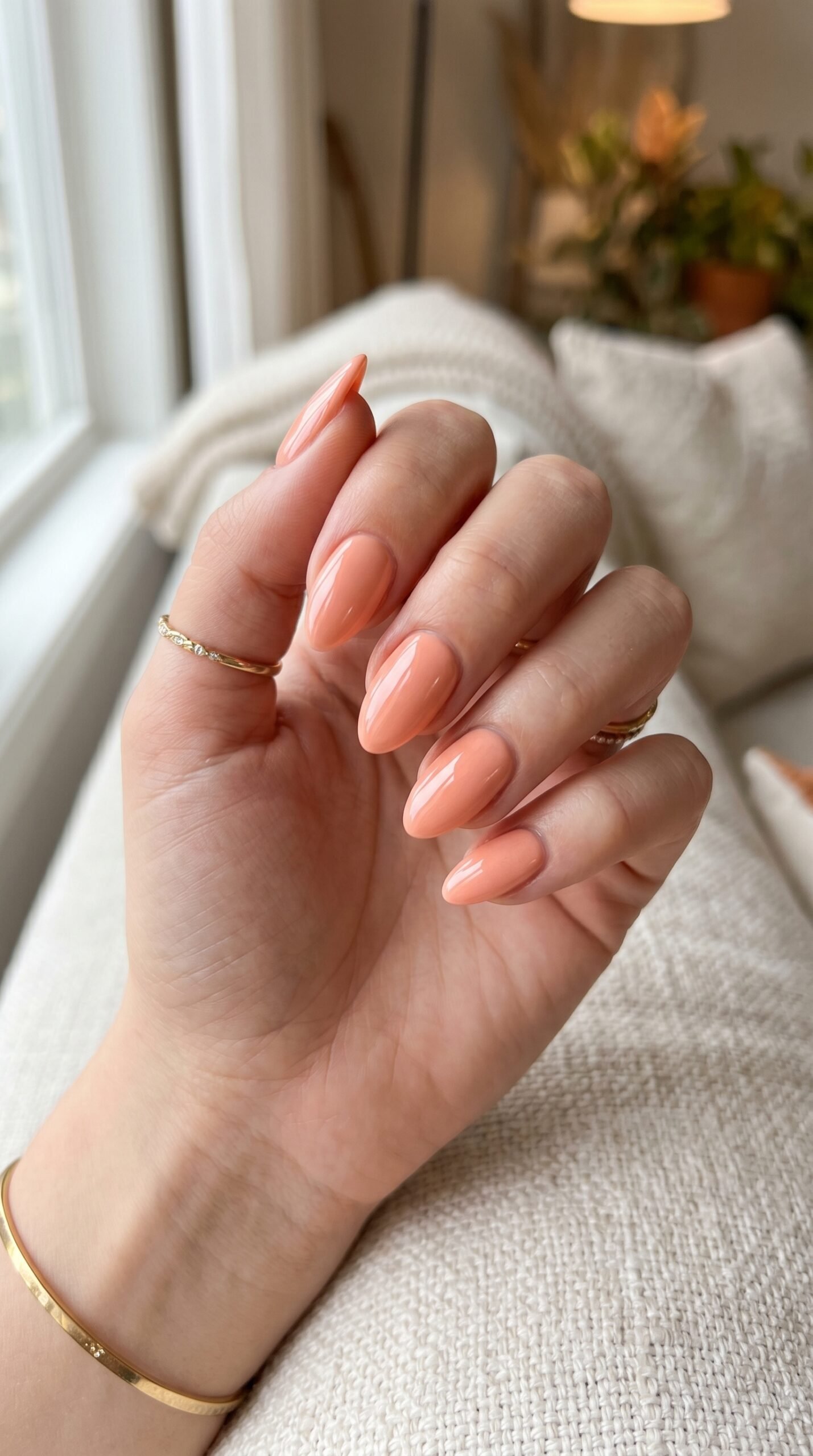 Peach glazed square nails
