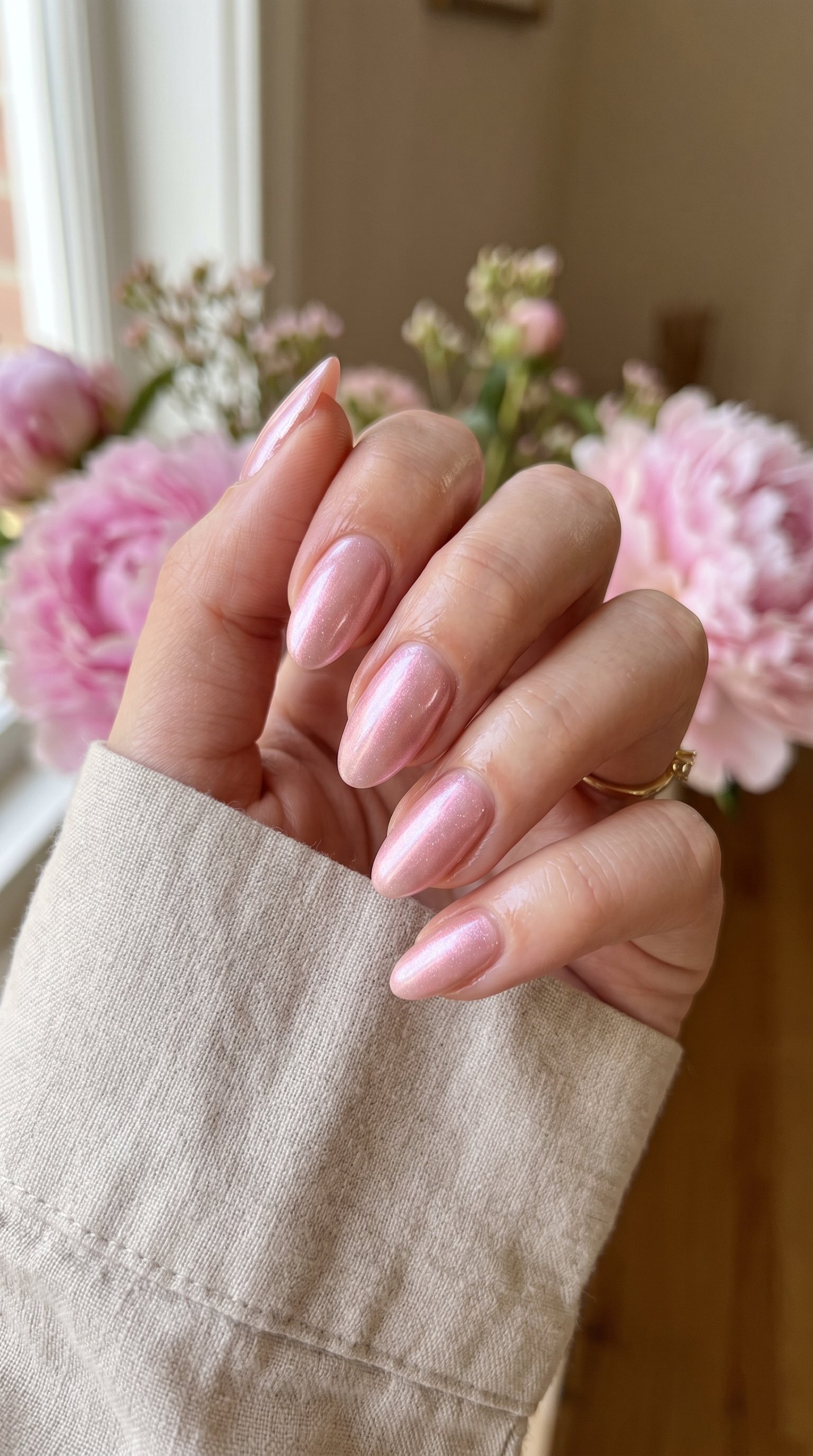 Pearlescent Pink Nails