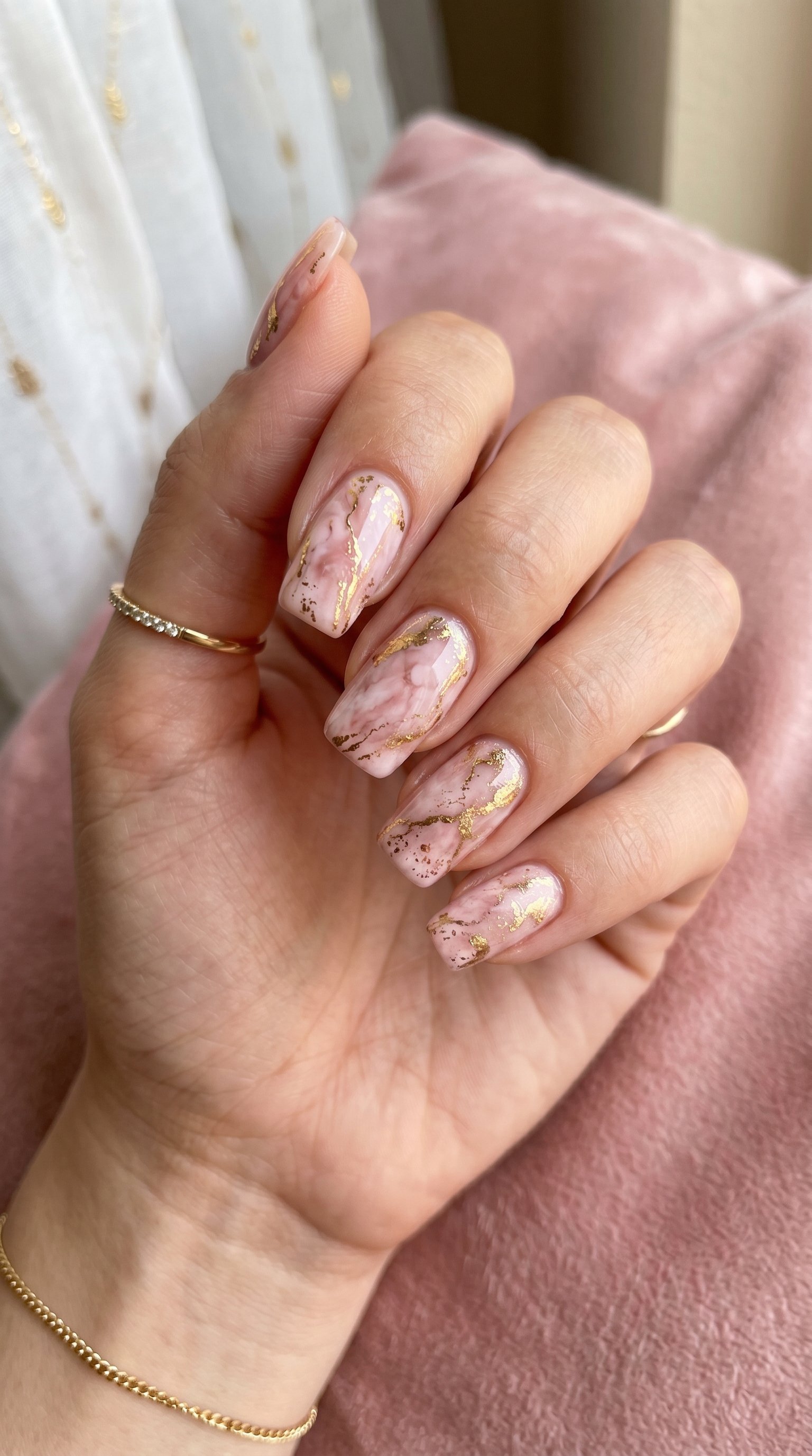 Pink Marble Gold Nails