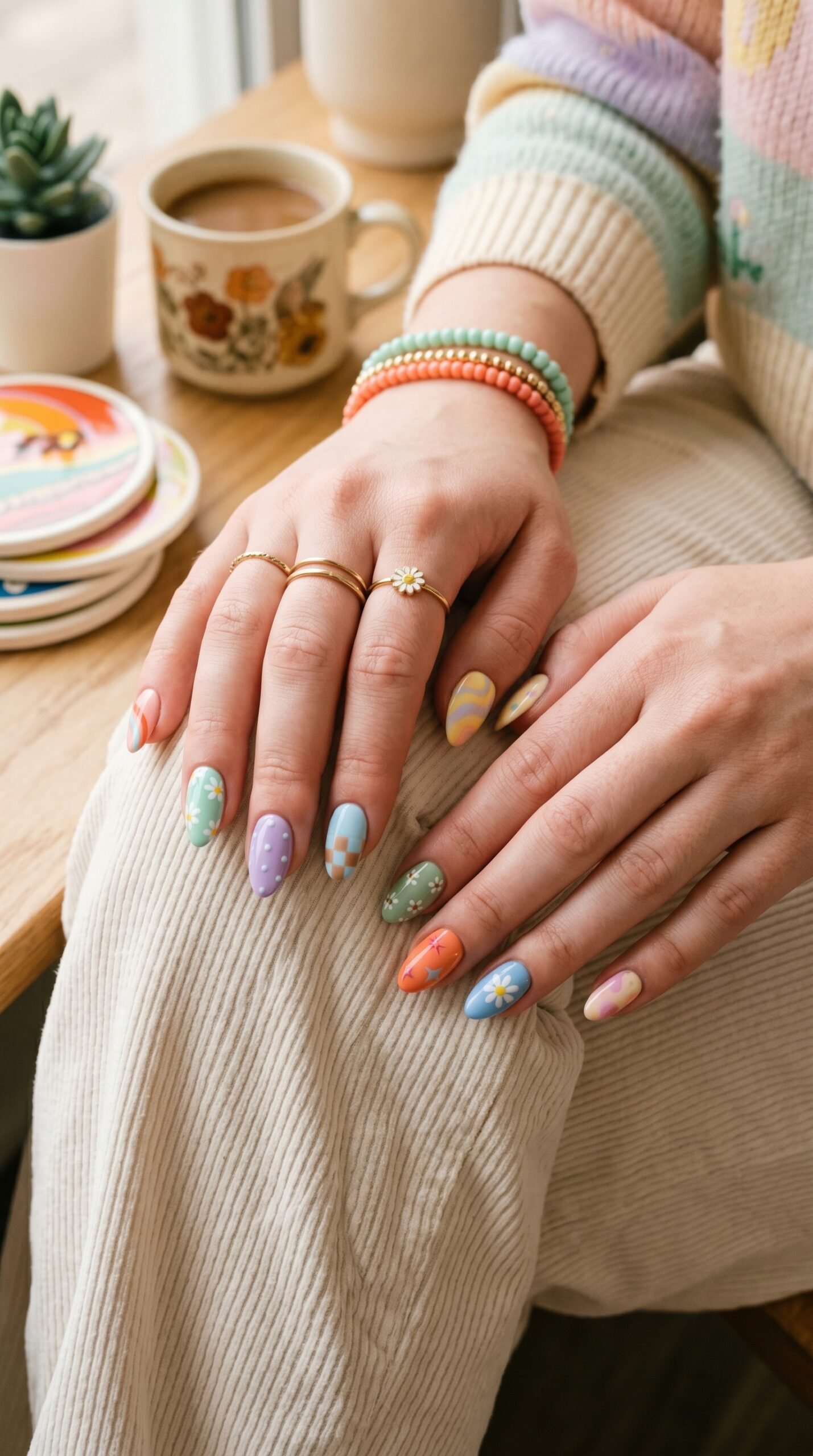 Retro pastel square nails