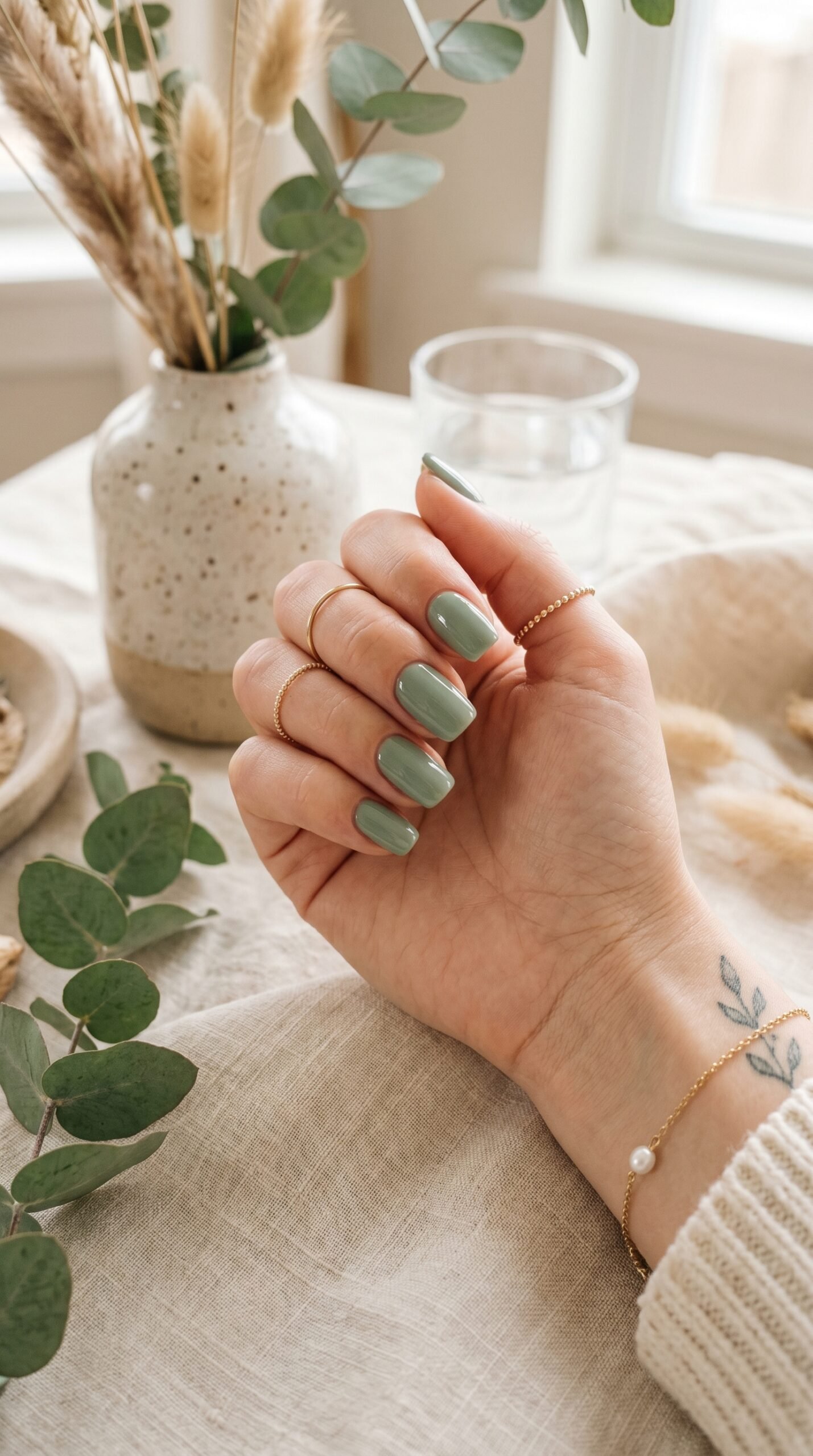 Sage green square nails