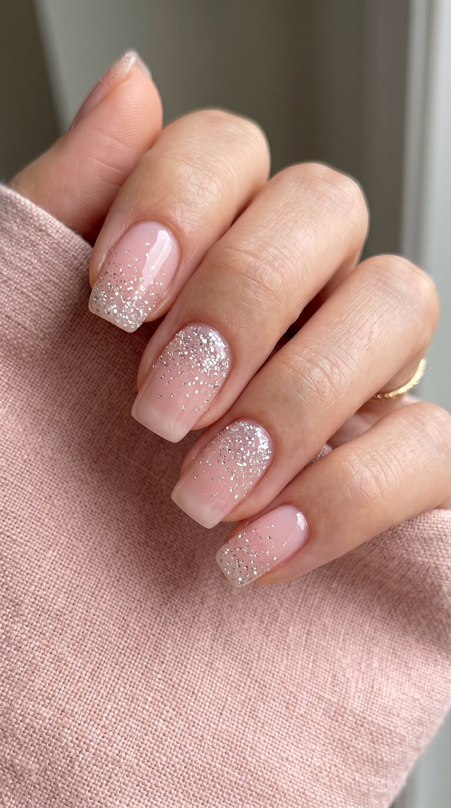 Sheer Pink Crystal Nails