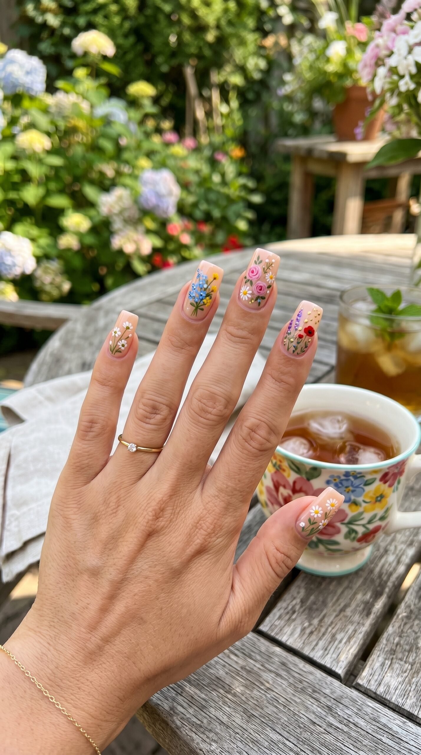 Floral square nails