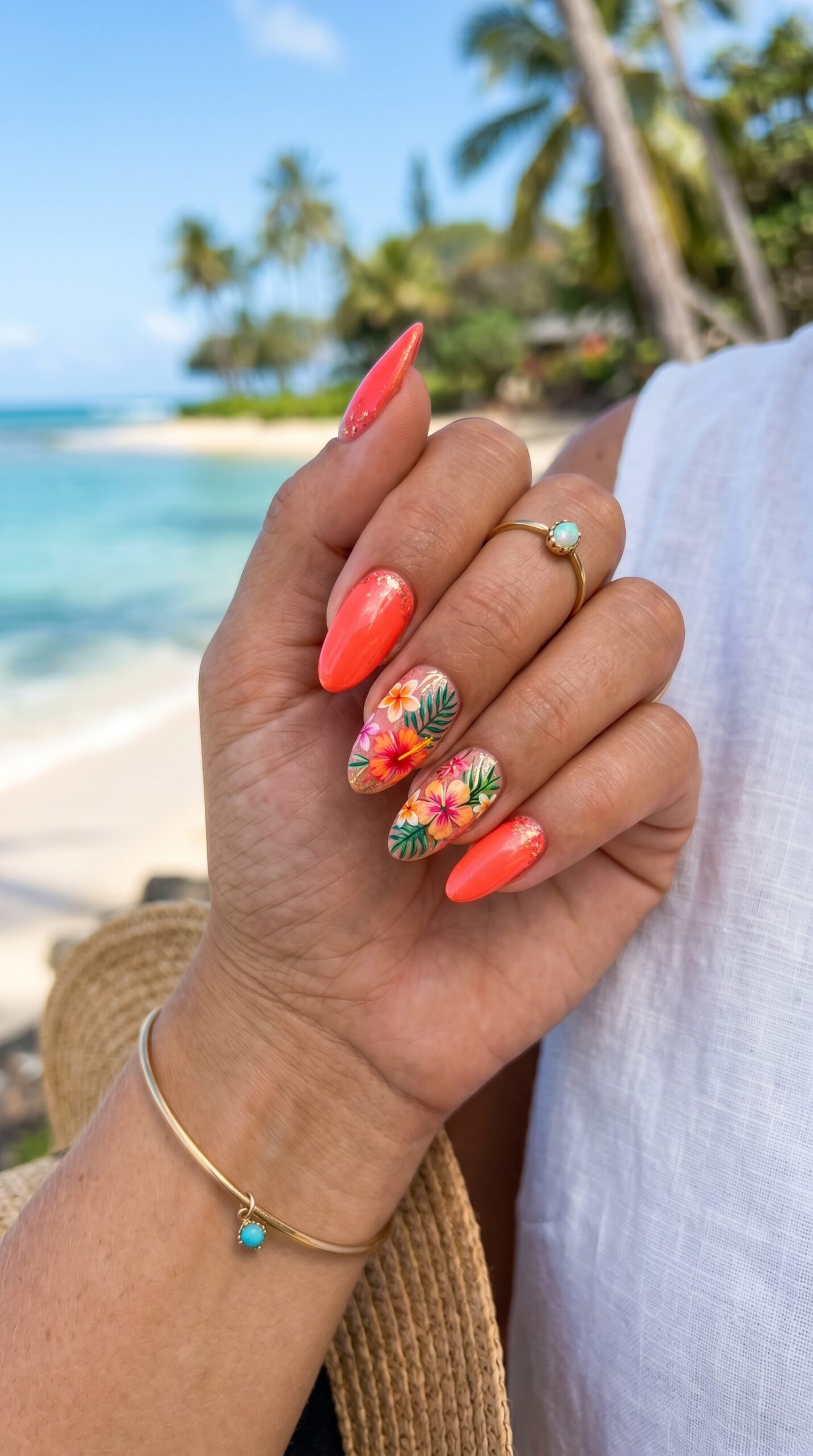 Tropical coral square nails