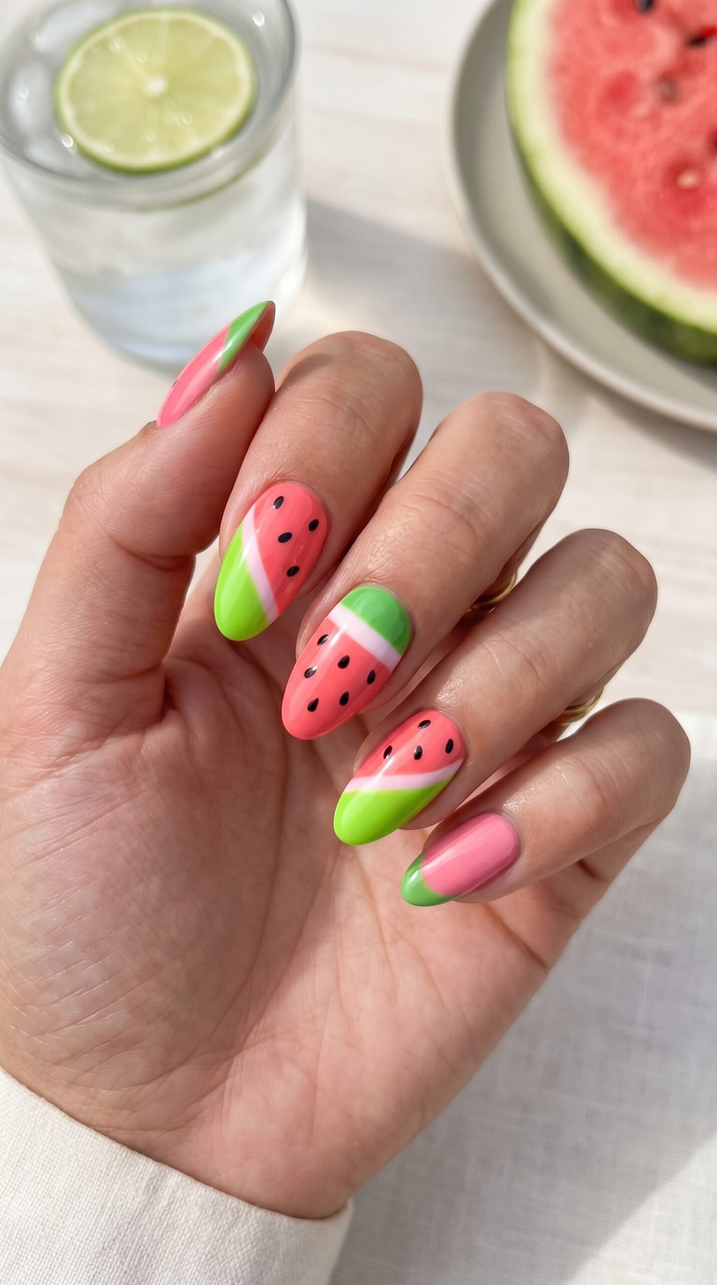 Watermelon square nails